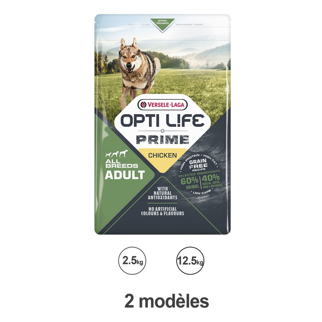 Croquettes Opti Life Prime chien sans céréales : Poulet