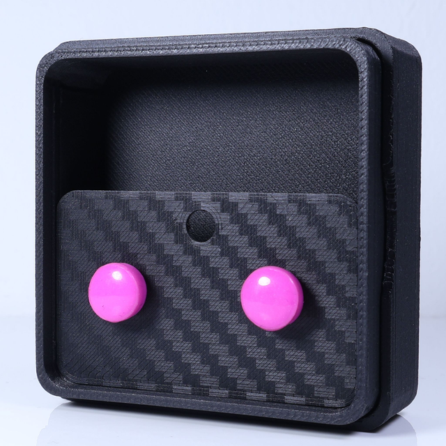 Hypoallergenic 8mm Large Solid Pink Round Cut Polymer Clay Plastic Back Stud Earrings With Designer Carbon Fiber Jewellery Box