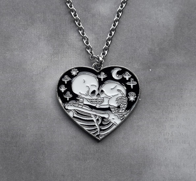 Skeleton Lovers Necklace (Black and White)