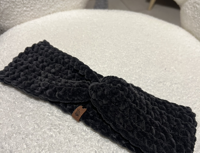 Bandeau en crochet chaud Améthyste torsadé - gris chenille