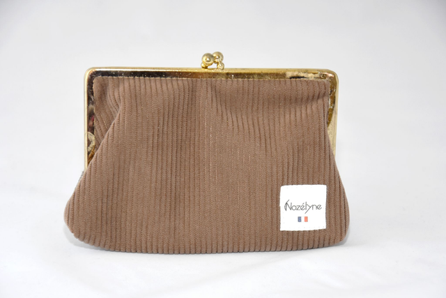 Porte monnaie vintage Velours beige et effet lin 