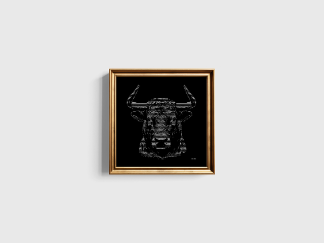 30 x 30 cm Schreibmaschinenbild Stier in Weiß auf Schwarz