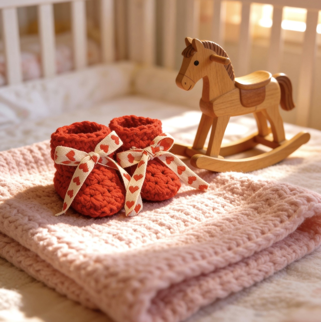 Heart Bow Booties - Red