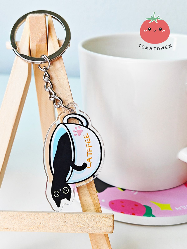 Keychain: Pouring coffee black cat Kola