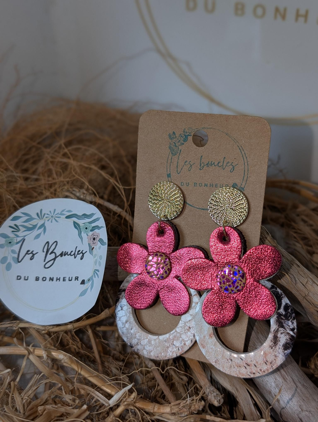 Boucles d&#039;oreilles Baby Marguerite rose bm075