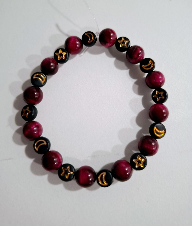 Red Tiger's Eye moon and star beaded bracelet 