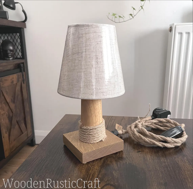 Bedroom Lamp with Rubberwood &amp; Oak Base