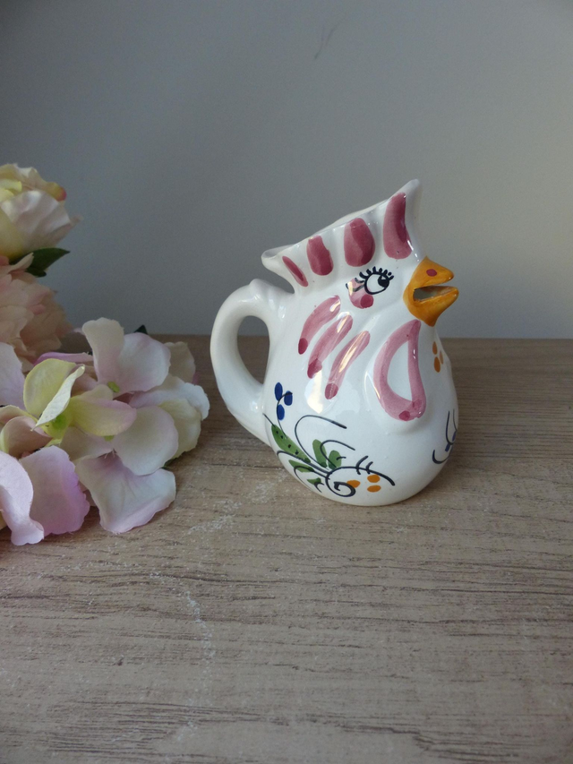 Petit Pot à Lait Vintage en Céramique - Crémier Coq Peint à la Main, Style Ferme et Campagne - Décoration Rétro pour Cuisine Champêtre