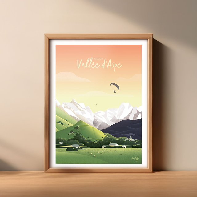 Affiche Vallée d&#039;Aspe parapentes, Accous