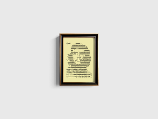 A4 Schreibmaschinen-Porträt Che Guevara mit Zitat in Schwarz auf Elfenbein