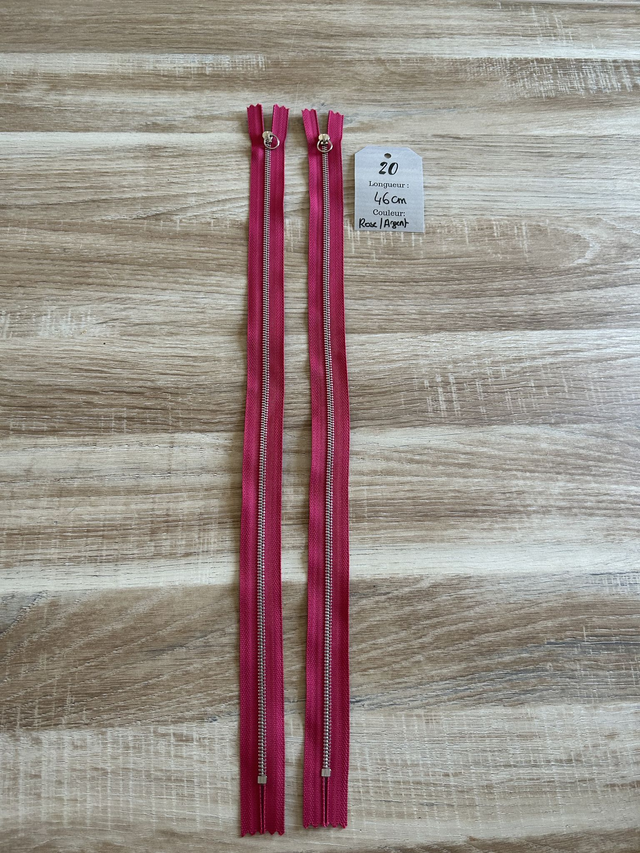 Fermetures éclair métallique rose 46cm