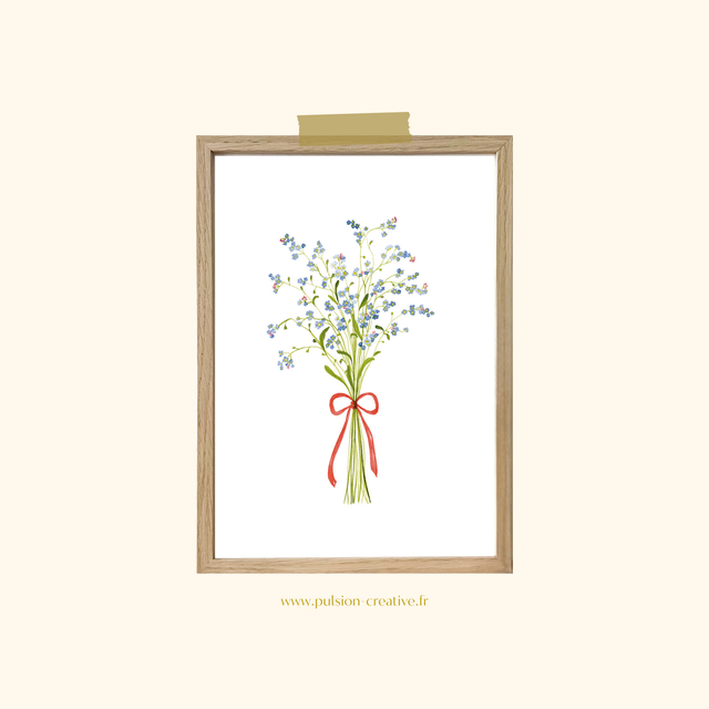 Affiche aquarelle A4 - BOUQUET DE MYOSOTIS
