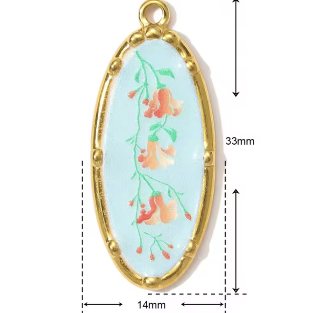 Charm cammeo ovale fiori arancio 