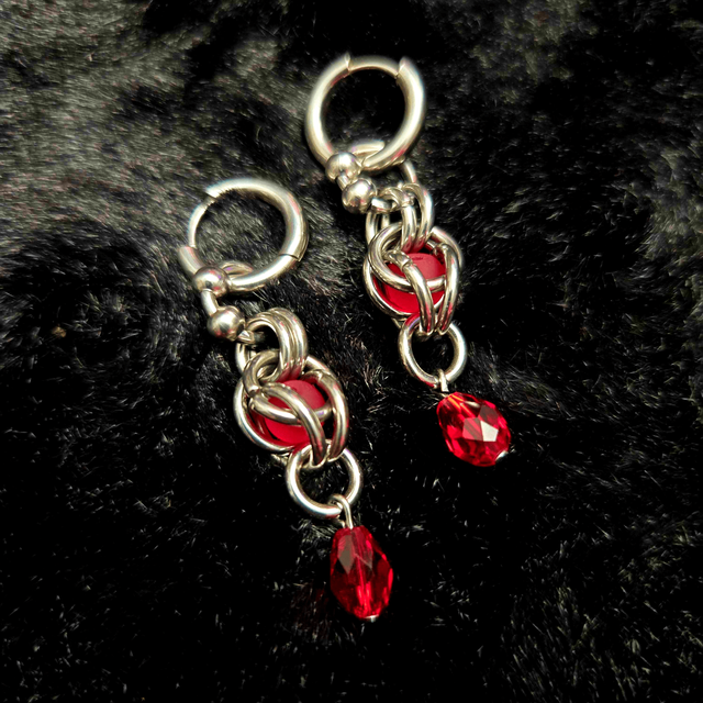 [OOAK] Stainless Steel Captured Bead Earrings