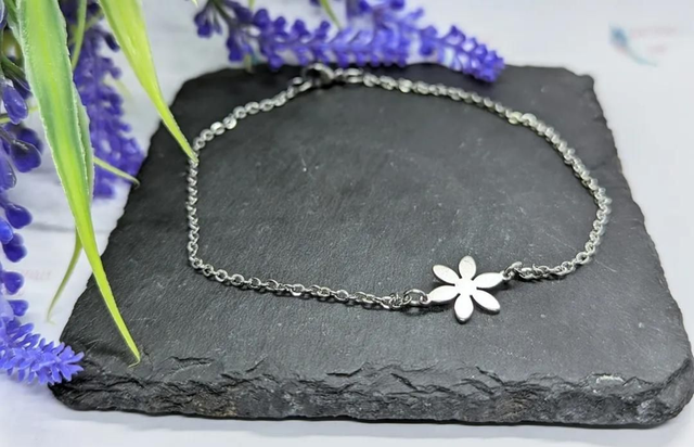Stainless Steel Anklet with Flower Charm