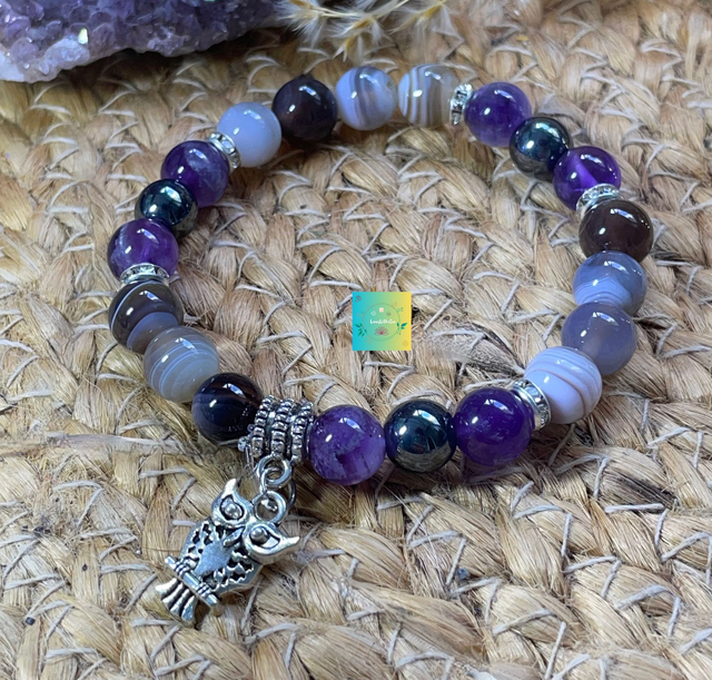 🌚🌔 BRACELET Agate Botswana -Améthyste-Hématite