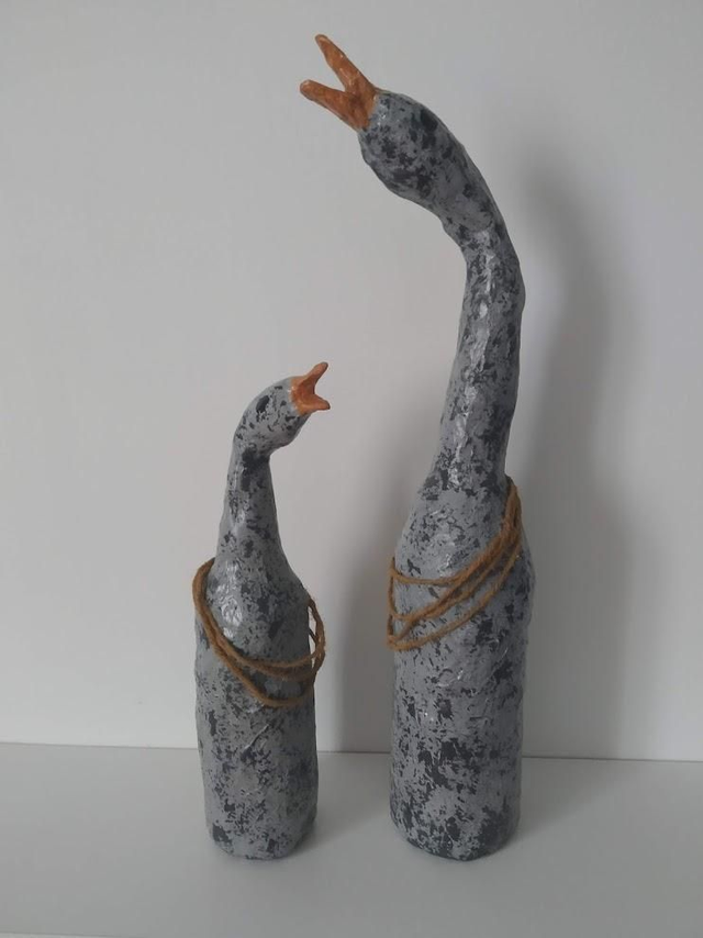 DUO D'OIES, papier mâché, fait main, décoration ou cadeau unique, 50 cm de haut