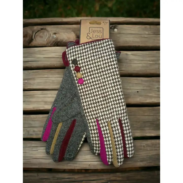 Buttoned Dogtooth Glove