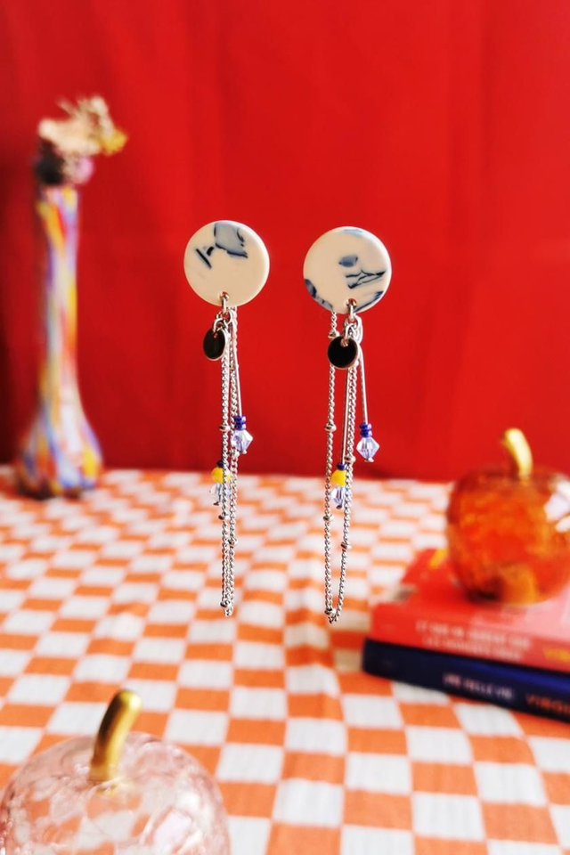 Boucles d'oreilles Puces Bleu Marbré