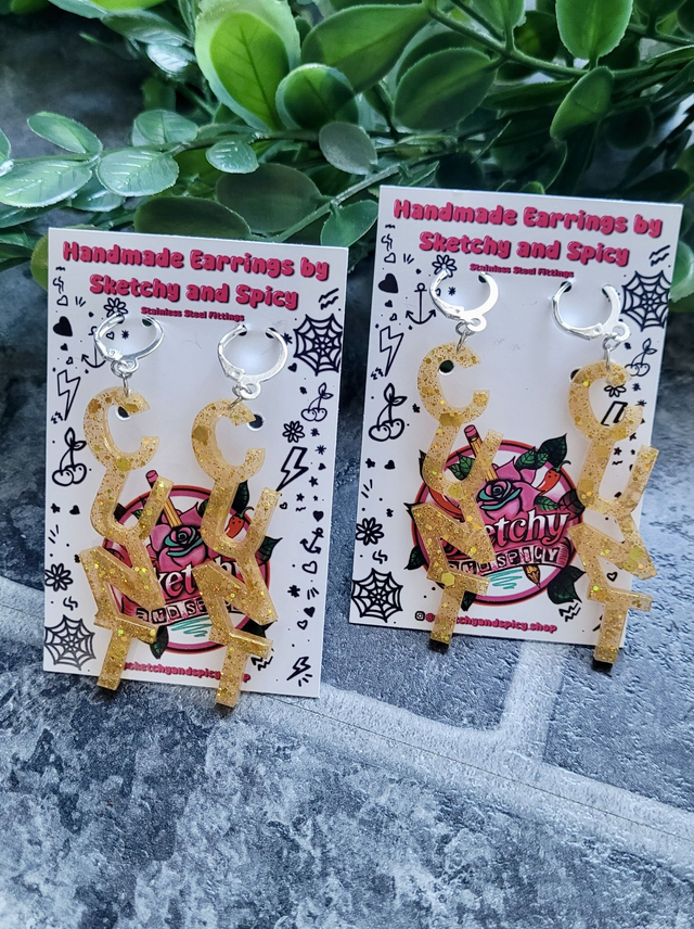 Earrings- CUNT Earrings - Gold Glitter | Stainless Steel Hoops