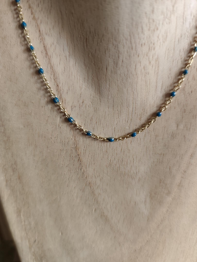 COLLIER ROSAIRE GOLD/BLEU CANARD 0000390