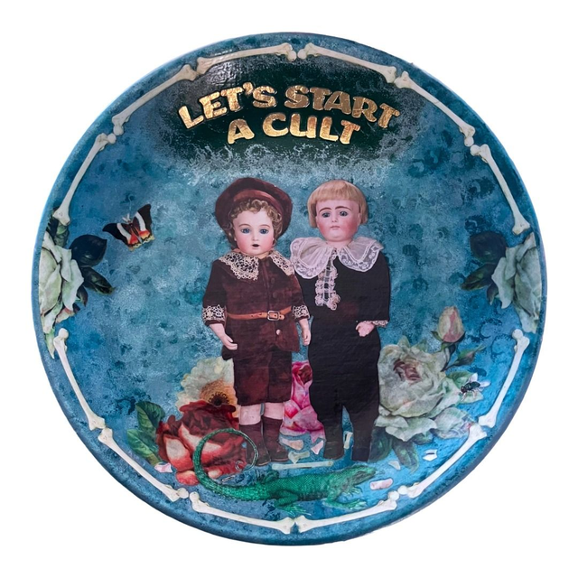 "Let's Start a Cult" Dusty Blue Upcycled Wall Plate