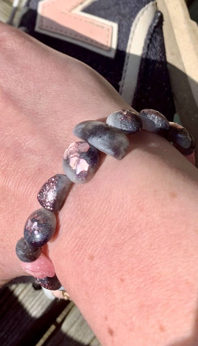 Bracelet Pierres - Nuances de noir et rose Pailleté