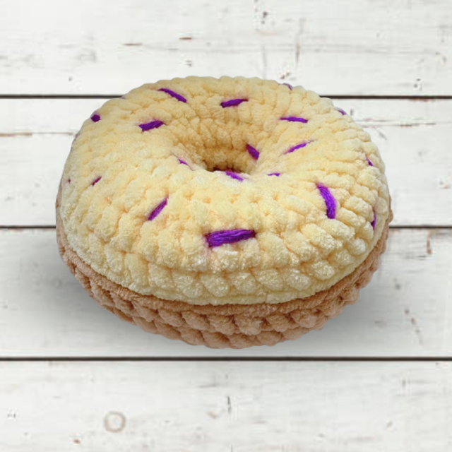 Large Crochet Chenille Doughnut, Yellow &amp; Purple, Ukca tested