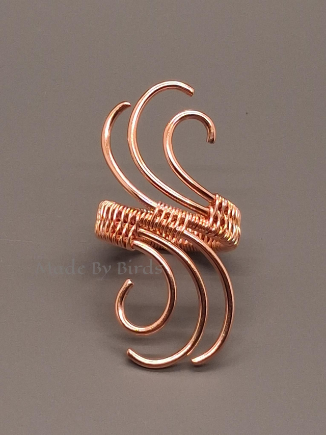 Handmade Woven Copper Wire Statement Ring - Size O