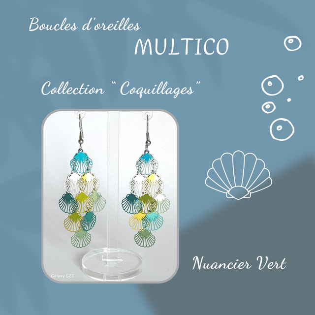 Boucles d&#039;oreilles MULTICO - Collection Coquillages - Nuancier Vert