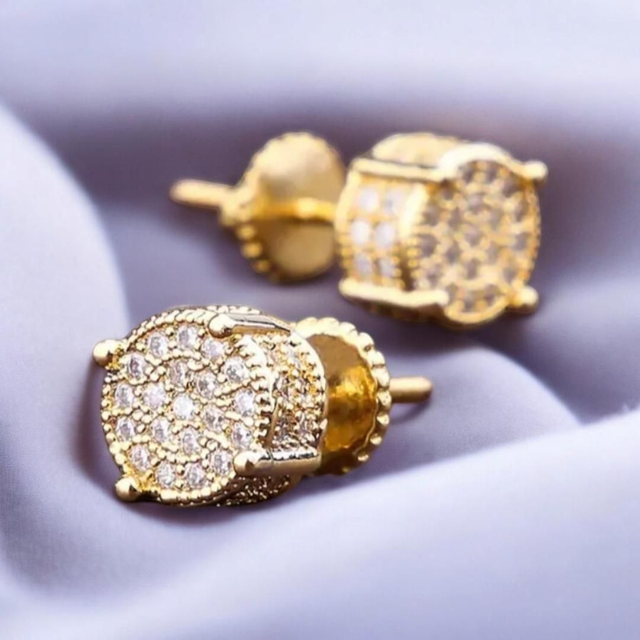 Boucles d'Oreilles Hip-Hop en Argent 925 Plaqué Or Jaune 18K - Homme