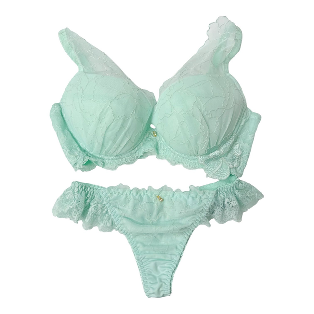 Mint green turquoise floral Japanese Bra + Underwear Set UK 32D
