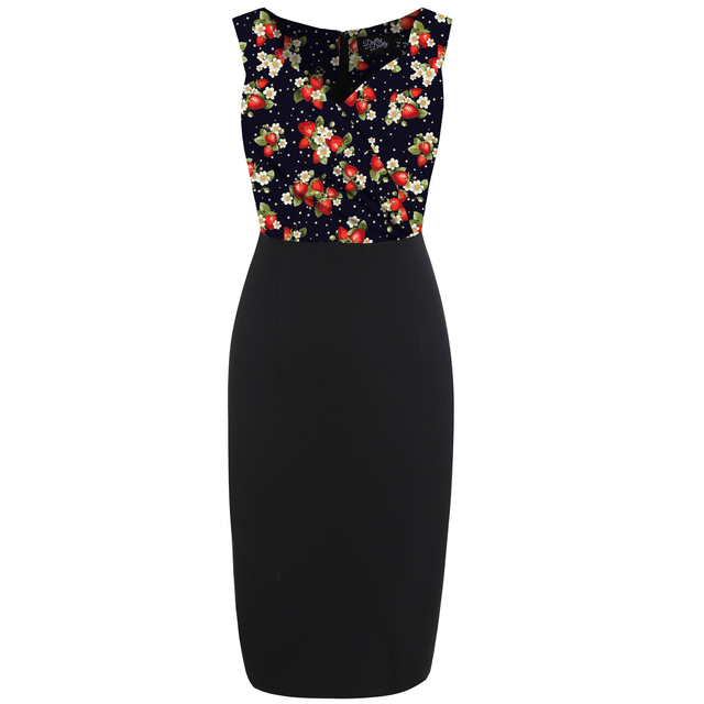  Cheryl  Dress with Strawberry & Polka Print and Black Skirt