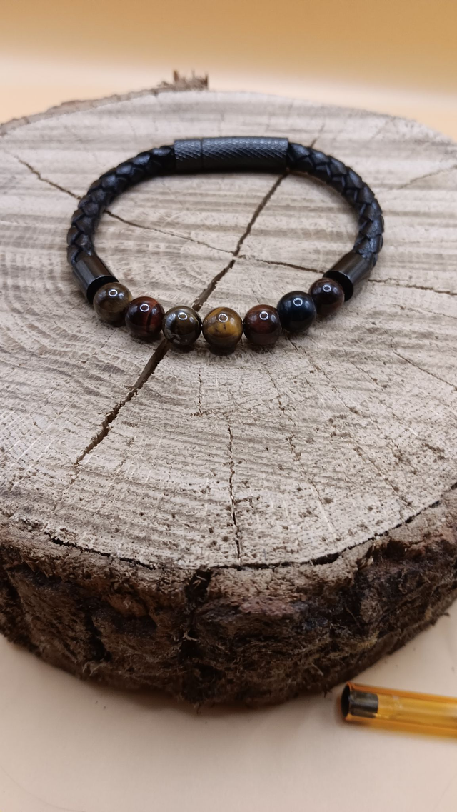 Bracelet simple cuir - Œil de Tigre, Taureau, Faucon