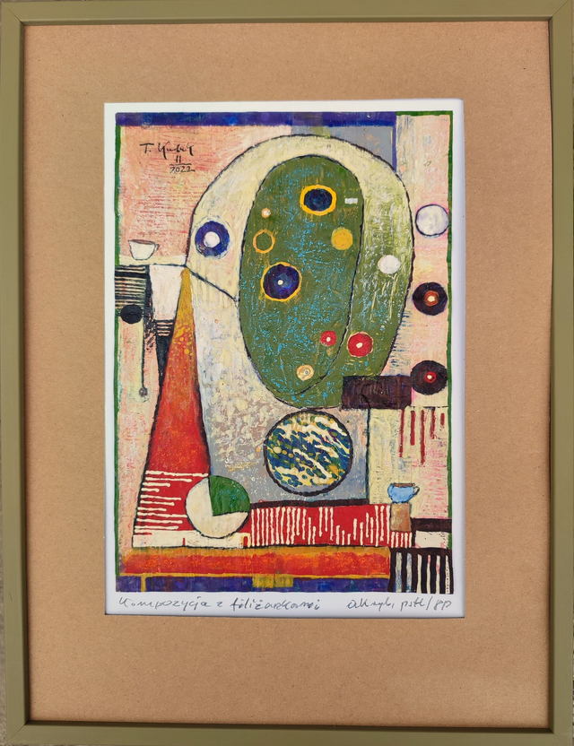 Kompozycja z filiżankami, 42x32 (27x19) akryl pastel papier 2022