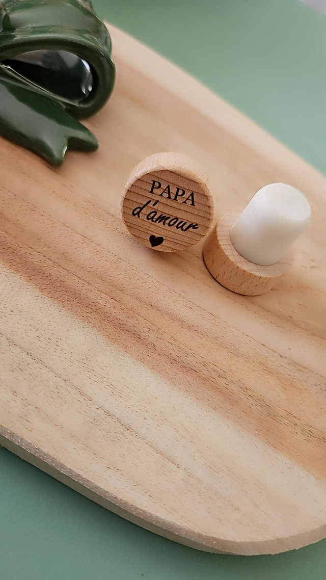 Bouchon de bouteille en bois gravé - "PAPA D'AMOUR"