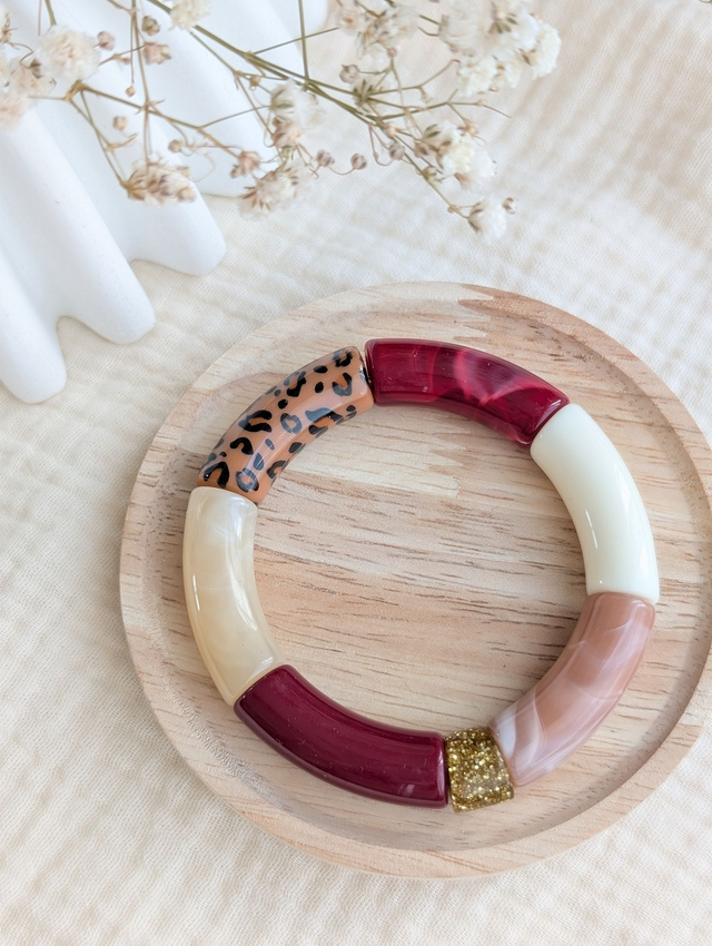 Bracelet jonc Mona rouge léopard