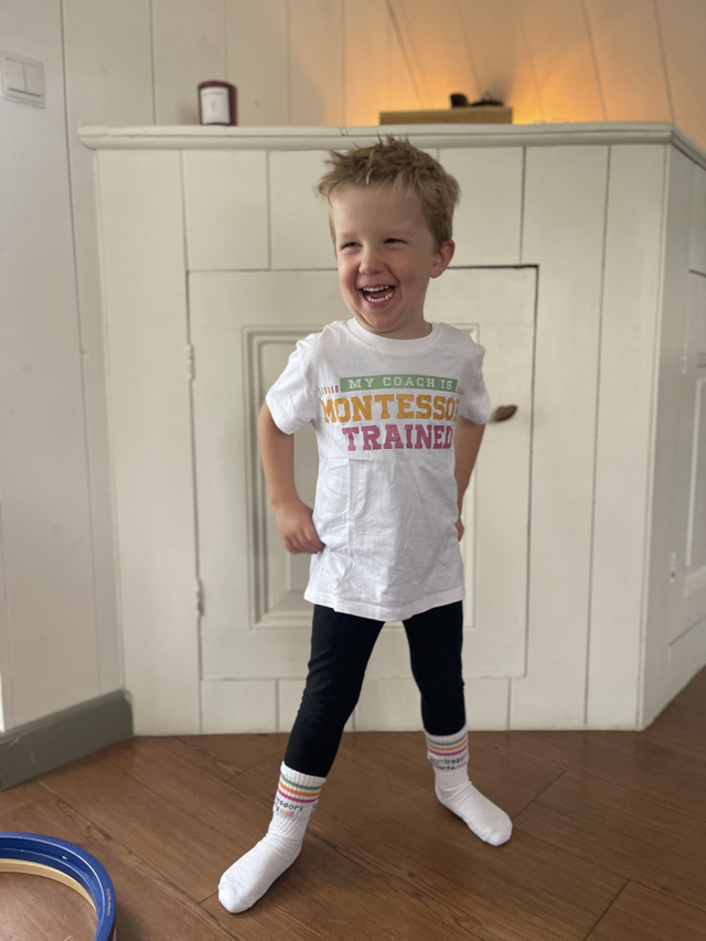 My Coach is Montessori Trained — Mini Creator 2.0 Kids T-Shirt