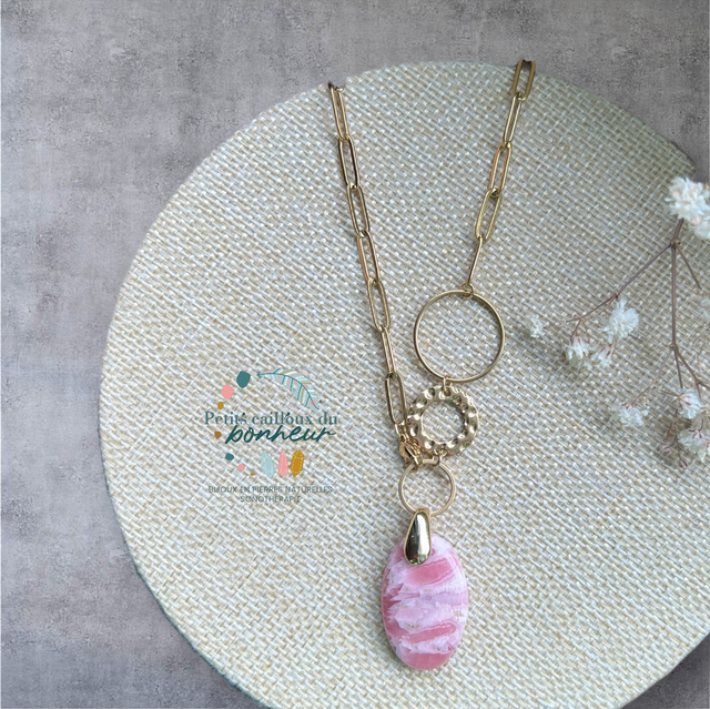 Collier en Rhodochrosite naturelle – Pierre du cœur