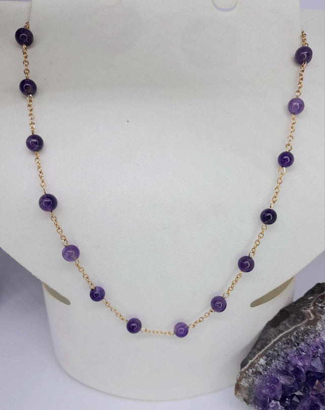 Collier de 45cm réglable - perles d&#039;améthyste de 6 mm  