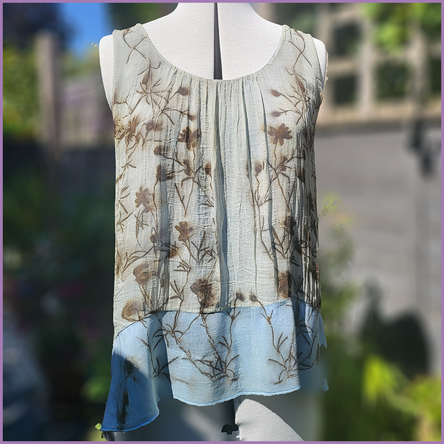 Silk Vest - Size Medium - Indigo dyed and eco printed with coreopsis