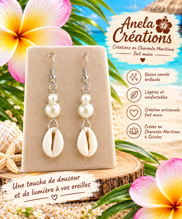 Boucles d’oreilles perles &amp; coquillages