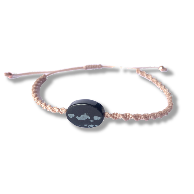 Bracelet micro-macramé, Obsidienne naturelle