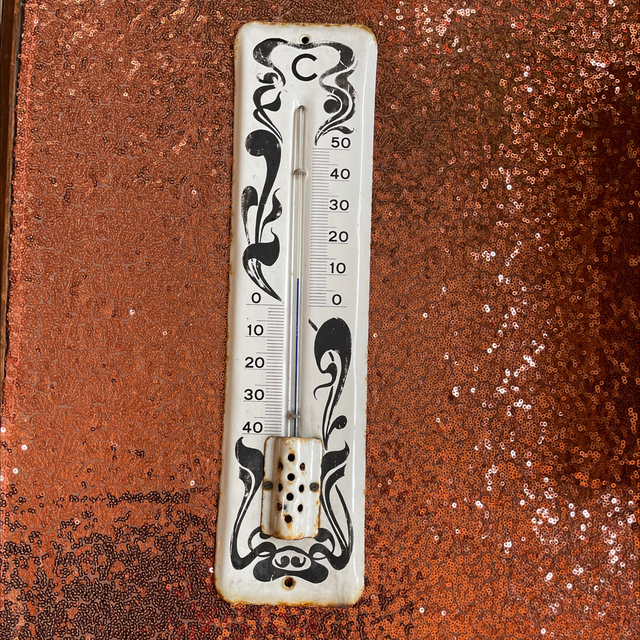 Antikes Thermometer Emailliertes Blech bemalt 