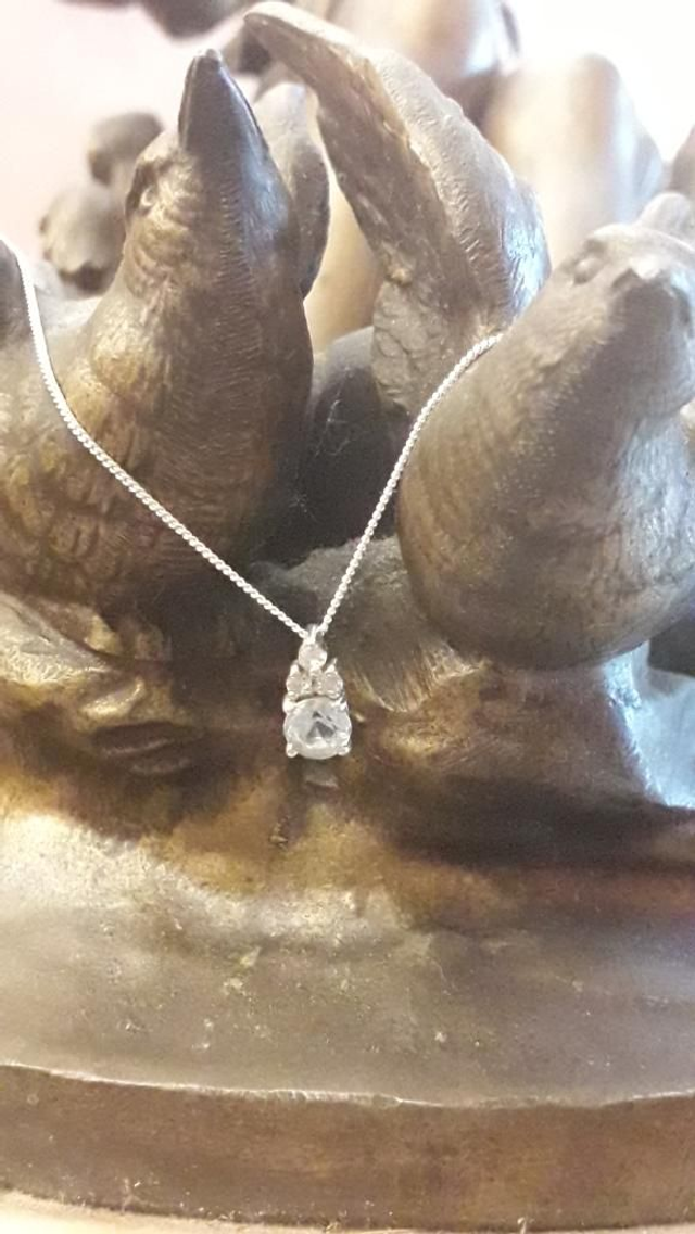 Pendentif aigue marine, zirconium, argent 925