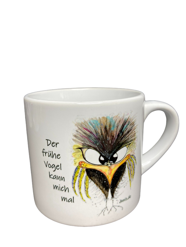 Keramiktasse "Spatz - der frühe Vogel kann mich mal"