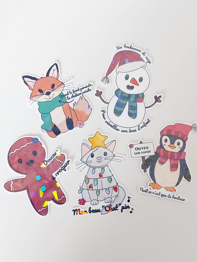 Stickers illustrés de Noël | Autocollants colorés lot de 5