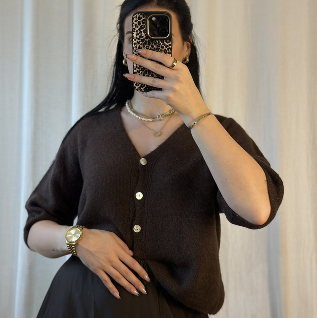 Alpaca 3/4 Cardigan „Aurora“ braun 