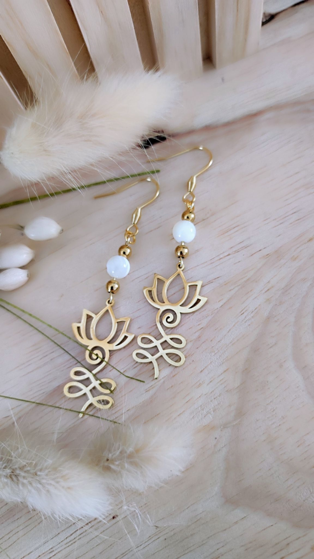 Boucles d'oreilles Fleur de lotus et Nacre