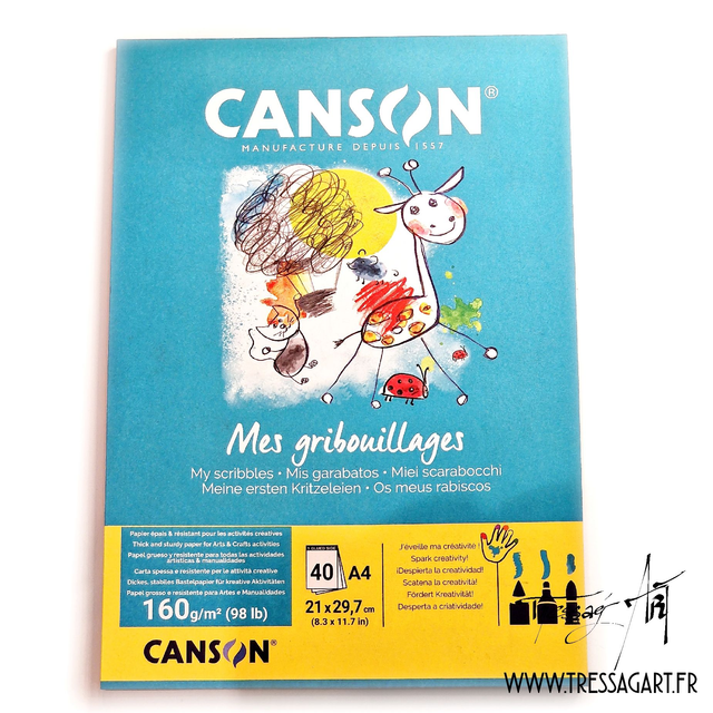 CANSON - BLOC MES GRIBOUILLAGES A4 40 FEUILLES 160 G/M2 - CA146